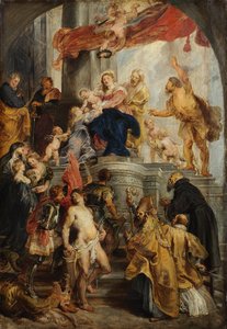 Maria på tronen med barnet och helgon av Peter Paul Rubens