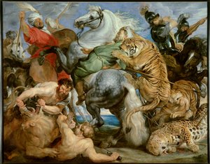 Tigerjakt. Målning av Peter Paul (Peter Paul) Rubens (eller Peter Paul eller Petrus Paulus) (1577-1640)) Ec. Flam, c. 1616. Olja på duk. Sön: 2,56 X 3,24m. Rennes, Museum of Fine Arts — Tigerjakten. Målning av Peter Paul Rubens (eller Petrus Paulus) (157 av Peter Paul Rubens