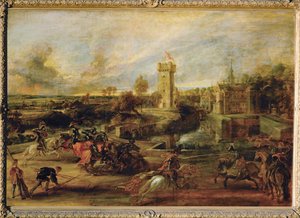 Tävling vid vallgraven till Steens slott (målning på trä) av Peter Paul Rubens
