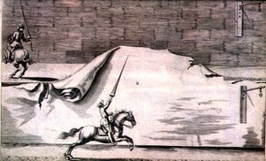Två kavallerister som tränar med lans från "New Treatise for Breeding Horses" skriven av Winters, Stuterey och Reit-Schul, pub. 1672 (gravyr) av Peter Paul Troschel