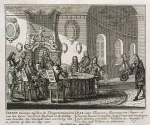 Slutandet av fredsfördraget i Nystad den 20 augusti 1721. av Peter Schenk the Younger