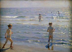 Badande pojkar. Solsken. Skagen av Peder Severin Krøyer