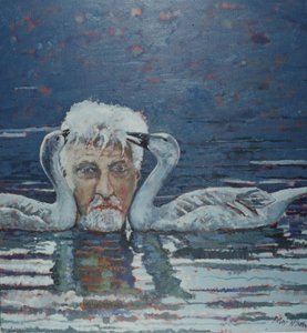 Conrad Lorenz med goslingar, 2000 (olja på duk) av Peter Wilson