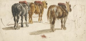 Tre vagn-hästar i spår, bakifrån (akvarell på papper0 av Peter de (attr.) Wint