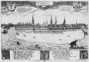 Utsikt över Hamburg av Peter van der Doort