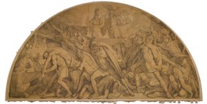 Der Kampf um den Leichnam des Patroklos, Bogenfeld. Karton zu den Deckenbildern der Münchner Glyptothek