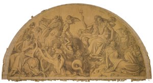 Die Wasserwelt lauscht dem Leierspiel des Arion, Bogenfeld. Karton zu den Deckenbildern der Münchner Glyptothek