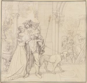 Sju teckningar på Nibelungarna: 4. Siegfried förberedde sig för jakten. 1812-17