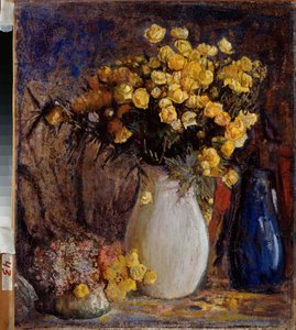 Nenuphars dans un vase blanc (Näckrosor i en vit kanna) - Målning av Pyotr Ivanovich Petrovichev (Piotr Petrovichev) (1874-1947), olja på duk - Rysk konst sent 1800-1900-tal, modernism - State V Surikov Art Museum, Krasnoyarsk (Ryssland)