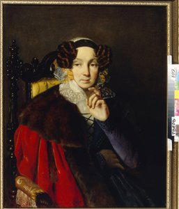 Porträtt av M.I. Zhadimirovskaya (?). Målning av Pyotr Vasilyevich Basin (1793-1877), olja på duk. rysk konst