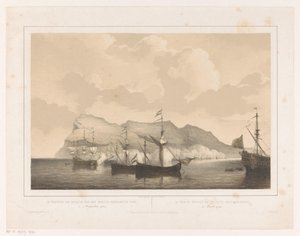 Erövringen av Gibraltar Erövringen av Gibraltar av den anglo-holländska flottan 3 augusti 1704 / La prize de Gibraltar par un flotte Anglo-Neerlandaise (titel på objektet)