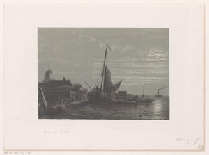 Segelfartyg på torrt land i månsken av Petrus Paulus Schiedges (I)