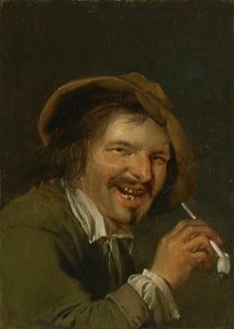 Lukt: En skrattande man som röker en pipa. Från serien Personifications of the Five Senses, c.1635-66 (olja på trä) av Petrus Staverenus