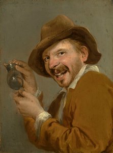 Smak: En skrattande man med ett uppåtvänt glas. Från serien Personifications of the Five Senses, c.1635-66 (olja på trä) av Petrus Staverenus