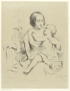 Mamma med barn i knäet av Petrus Theodorus van Wijngaerdt