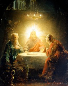Kristus bryter brödet (olja på panel)