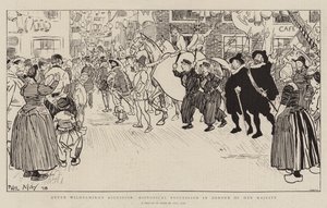Drottning Wilhelminas tillträde, Historisk procession till Hennes Majestäts ära av Phil May