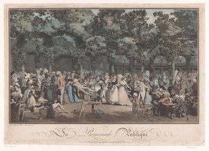 Att se och bli sedd Elegant företag i Jardin du Palais Royal i Paris La Promenade Publique (titel på objekt) av Philibert Louis Debucourt