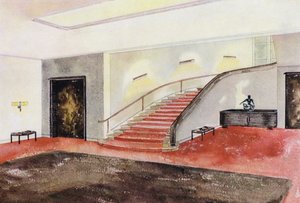 1930-talsinteriörer: Trappa (färg litho)