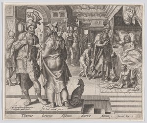 Jonadab Counseling Amnon, från The Story of Tamar and Amnon, plåt 1, 1559., av Philip Galle