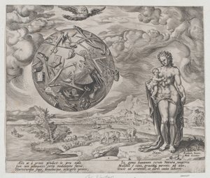 Man född att slita, från The Reward of Labor and Diligence, skylt 1, 1572., 1572.