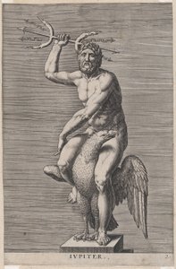 Tavla 2: Jupiter, staty av den nakenguden som sitter på en örn och håller i en dubbel treudd, från..., 1586.