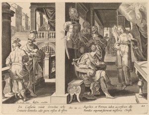 Ängeln befaller Cornelius att hämta Sankt Peter av Philip Galle after Jan van der Straet