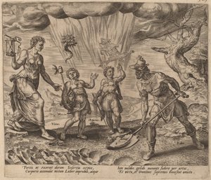 Herren som ger den flitige arbetaren mat och kläder av Philip Galle after Maerten van Heemskerck
