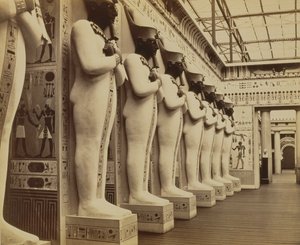 Den egyptiska domstolen och fasaden på Hall of the Colossi, Crystal Palace, Sydenham, 1854