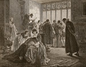 Engelska ambassaden under massakern av St. Bartholomew, illustration från 