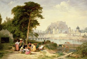 Staden Salzburg, ärkebiskopens palats på klippan av Philip Hutchins Rogers