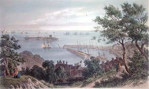 Royal Squadron at Anchor, 2 september 1846, från besöket av drottning Victoria i Jersey, graverad av H. Walter av Philip John (after) Ouless
