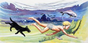 Simma med fiskarna, illustration från "The Water Babies" av Charles Kingsley av Philip Mendoza
