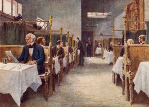 Matsalen i Cock Tavern, Fleet Street, förstörd 1886