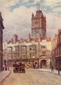 Tower of Church of St Giles, Cripplegate och Old Houses i Fore Street, 1884
