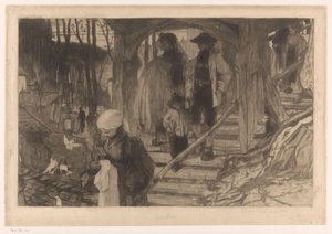 Bönder går ner för en trappa Baptême à Fribourg (originaltitel) av Philip Zilcken (signed by artist)