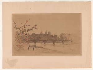 Utsikt över Paris över Pont des Arts Le Pont des Arts (titel på objekt) av Philip Zilcken (signed by artist)