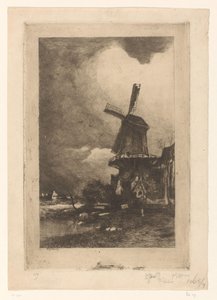 Väderkvarn i ett landskap Moulin à vent (originaltitel)