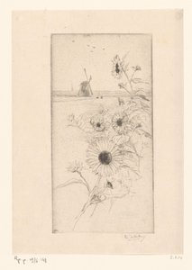 Solrosor för ett ängslandskap med hästar och kvarn Eutude de tournesols (originaltitel)