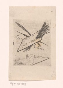 Ex libris med pennor, penslar och palett av Philip Zilcken