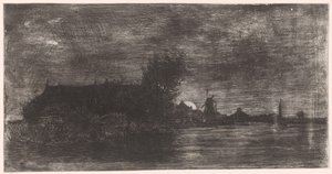 Landskap med hus och kvarn på vattnet Delftshaven (originaltitel) av Philip Zilcken