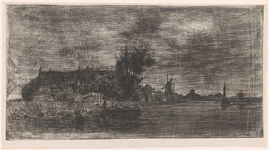 Landskap med hus och kvarn på vattnet Delftshaven (originaltitel) av Philip Zilcken