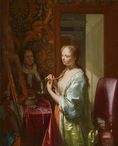 Dam vid hennes toalett, ca 1720
