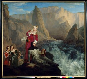 Laure och Petrarque till Fontaine de Vaucluse. Målning av Philippe Jacques (Philippe Jacques) Van Bree (1786-1871)