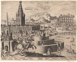 Die Mauern von Babylon från serien Världens åttonde underverk efter Maarten van Heemskerck, 1572 av Philipp Galle