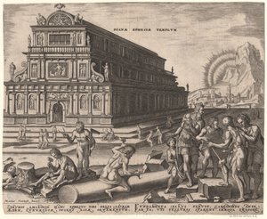 Dianatemplet i Efesos från serien Världens åttonde underverk efter Maarten van Heemskerck, 1572 av Philipp Galle