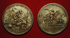 Medalj till minne av slaget vid La Hogue 1692 (metall) (se även 144616) av Philipp Heinrich Mueller