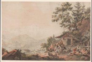 Familj i ett hus i bergen av Philipp Jacques Loutherbourg (I) (attributed to)