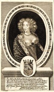 Porträtt av Sophie Louise av Württemberg-Stuttgart 1642-1702, Margravine..., ca. 1680. av Philipp Kilian