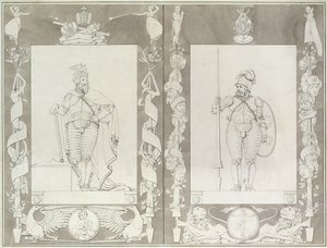 Charlemagne (742-814) och Heymon, 1804-5 (penna, bläck och tvätt på papper) av Philipp Otto Runge
